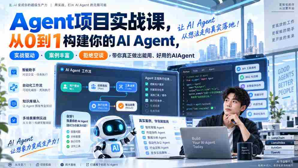实战解析：Agent项目全攻略，零基础打造高效AI助手，案例详实·实操导向·理论结合，助你打造实用易用的智能代理-副业部