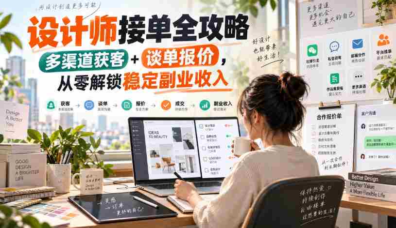 设计师副业秘籍：零水印设计订单攻略，多途径吸客谈价，开启稳定副业收入之路-副业部