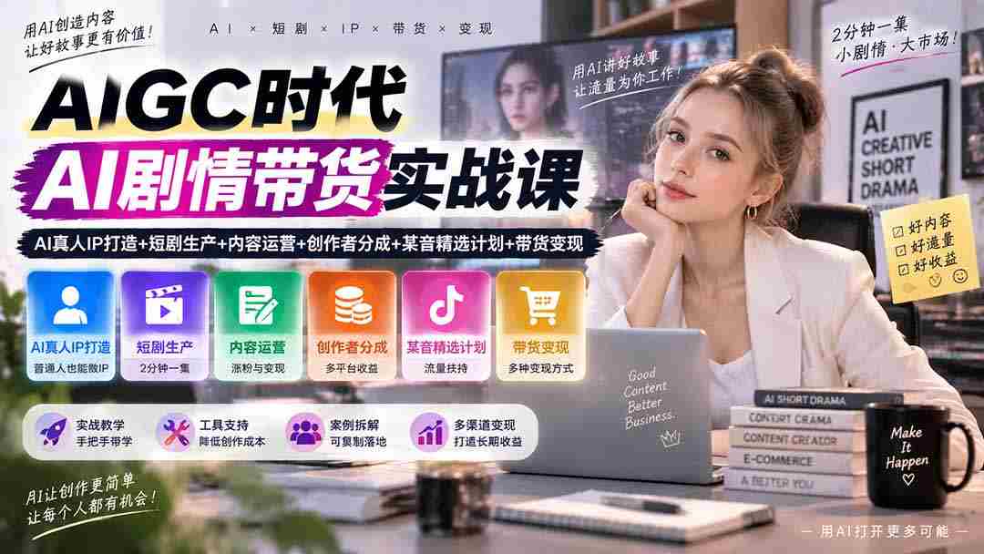 AI内容创作新纪元：真人IP塑造与短剧制作攻略，深度解析内容运营与创作者收益分享，揭秘抖音精选计划与带货盈利之道-副业部
