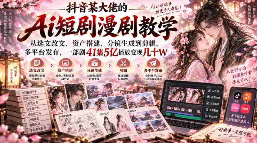 揭秘抖音AI剧作大师：从剧本改编到多平台发布，41集剧集5亿播放量，轻松变现数万元-副业部