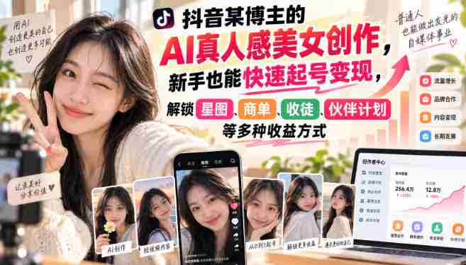 短视频达人用AI打造逼真美女形象，初学者轻松赚钱，解锁多元盈利路径-副业部