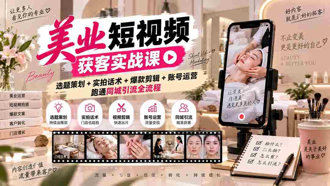 短视频美业吸粉攻略：揭秘无水印内容制作，从选题到运营，一站式掌握同城引流技巧-副业部