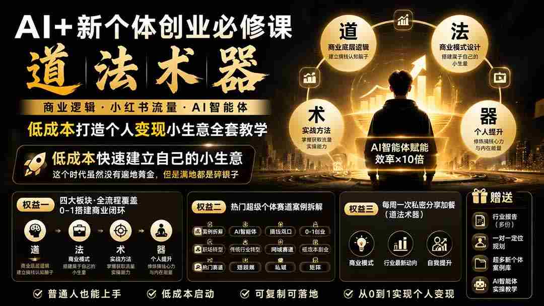 0922新版本AI创业指导课：掌握商业法则，小红书引流秘籍，AI智能助手助力，轻松开启低成本个人赚钱之路-副业部
