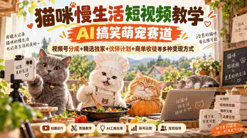 AI赋能萌宠搞笑短视频，猫主子悠闲日常攻略，一网打尽视频变现路径：平台分成、独家精选、合作招募与学徒招募多元收益攻略-副业部
