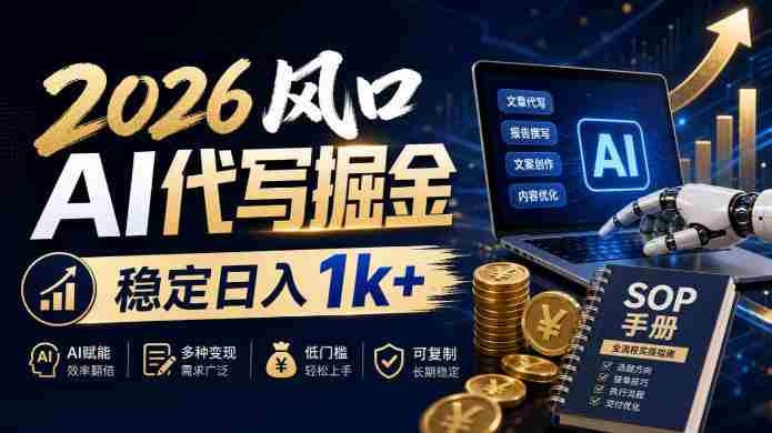 2026风口AI代写掘金,稳定日入1k+,附SOP手册,AI文案变现,抓住风口!
