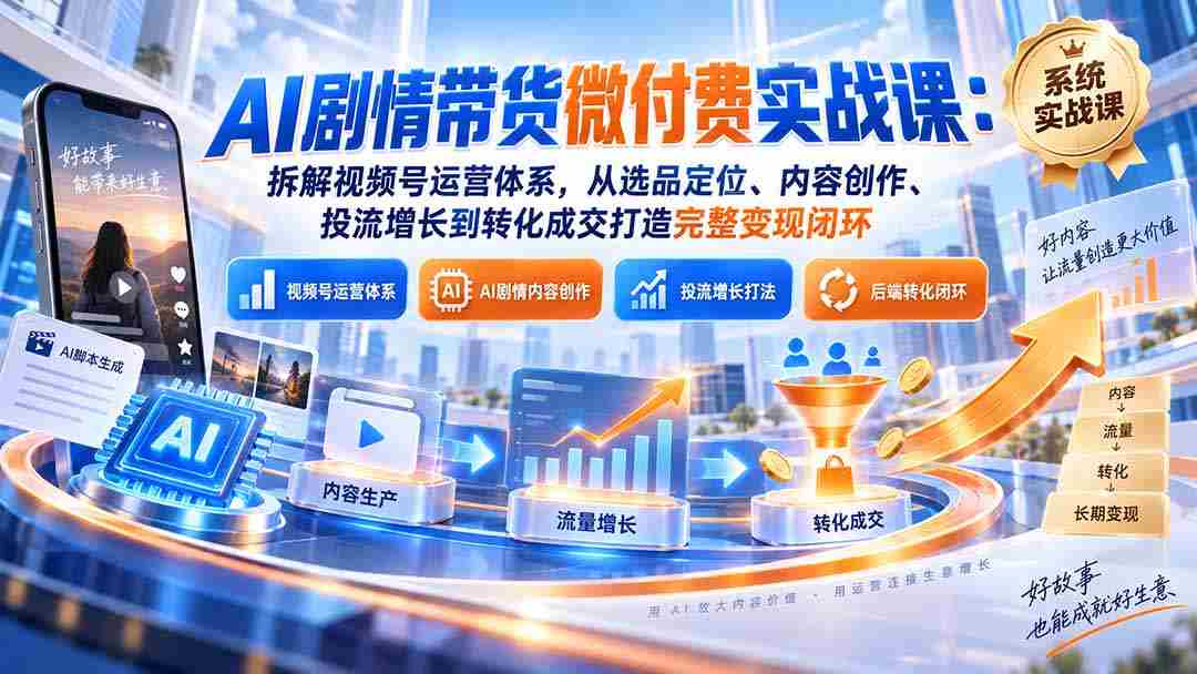 揭秘视频号AI剧情带货攻略：全方位解析选品策略、创意内容制作、精准投放技巧及转化策略，助你打造高效变现全链条-副业部