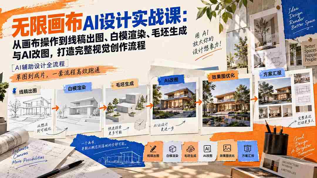 【无水印】无限画布AI设计实战课-更新：从画布操作到线稿出图、白模渲染、毛坯生成与AI改图，打造完整视觉创作流程-副业部