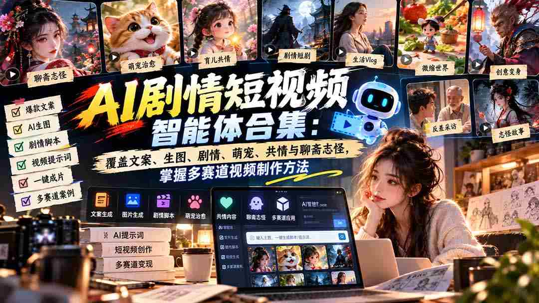 AI剧情短视频达人集结：一文掌握文案撰写、生图制作、剧情构建、萌宠互动、情感共鸣及聊斋风韵，全方位解锁视频制作多技能-副业部