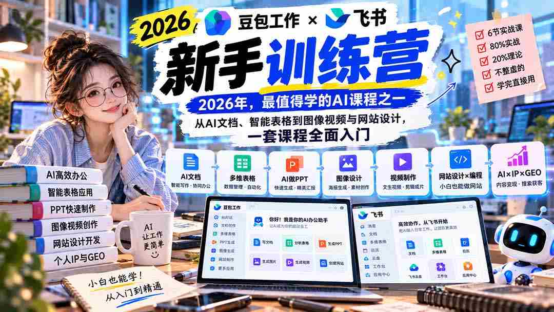 2026豆包职场启航,飞书新手特训营9月新篇章:AI文档、智能表格,图像视频,网站设计,一站式课程助你轻松入门-副业部