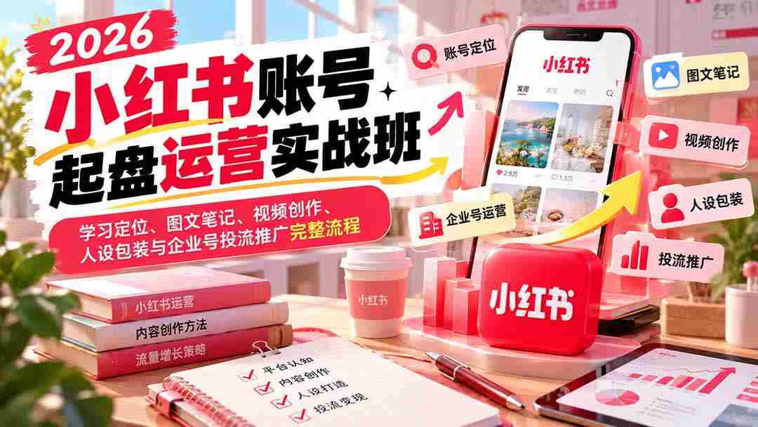 2026年小红书实战训练营：从账号搭建到内容运营，全面解锁图文、视频制作与品牌推广之道-副业部