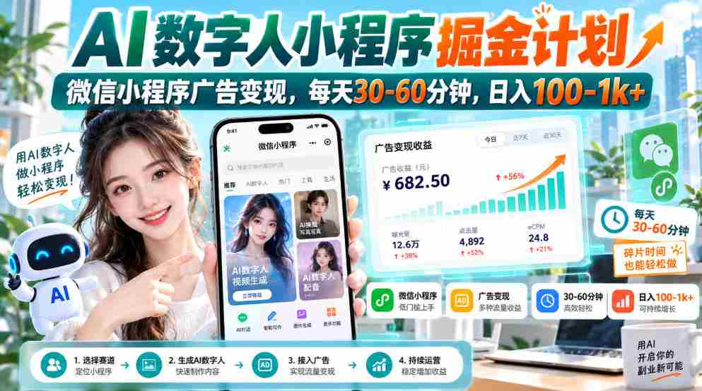 无需水印】AI数字人小程序掘金攻略：微信广告变现，仅需半小时，日赚百元起