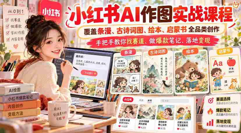 探索小红书AI绘图新境界：全方位学习条漫、古风插图、绘本创作，实战攻略助你挖掘热门领域，打造爆款笔记，实现盈利变现-副业部
