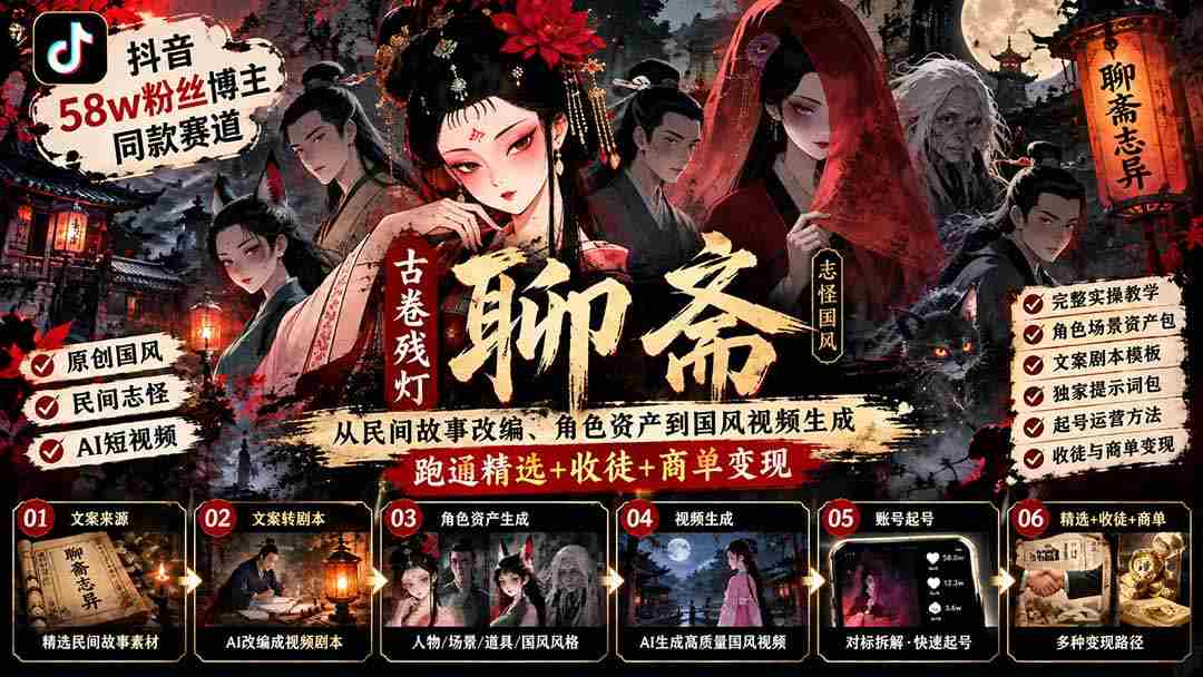 揭秘抖音热门博主58万粉丝背后的秘密：古风赛道揭秘，从民间传说改编到国风视频制作，探索精选内容、徒弟招募与商业合作盈利之道-副业部