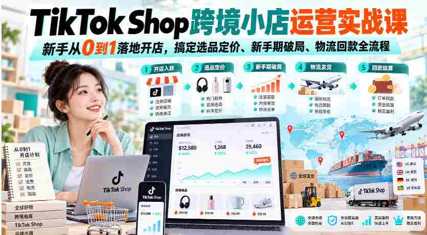 从零开始，TikTok Shop实操教程，助你一窥跨境小店经营门道，轻松解决选品定价、突破新手期、掌握物流回款全攻略