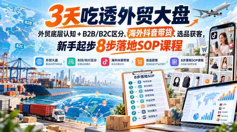 快速掌握外贸全貌：新手入门8招，深度解析B2B/B2C差异、抖音跨境销售、精准选品策略