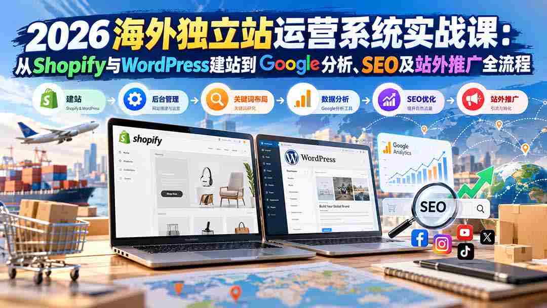 2026海外独立站运营系统实战课：从Shopify与WordPress建站到Google分析、SEO及站外推广全流程-副业部