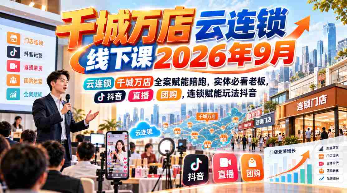 2026年9月千城万店云连锁盛大启航，线上线下课程赋能全面升级，实体老板必学！抖音直播、团购，揭秘云连锁运营精髓