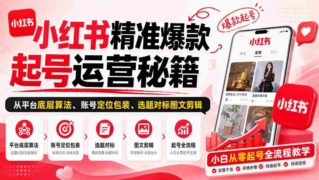 揭秘小红书爆款账号打造之道：算法解析、定位包装、选题剪辑，新手也能轻松入门