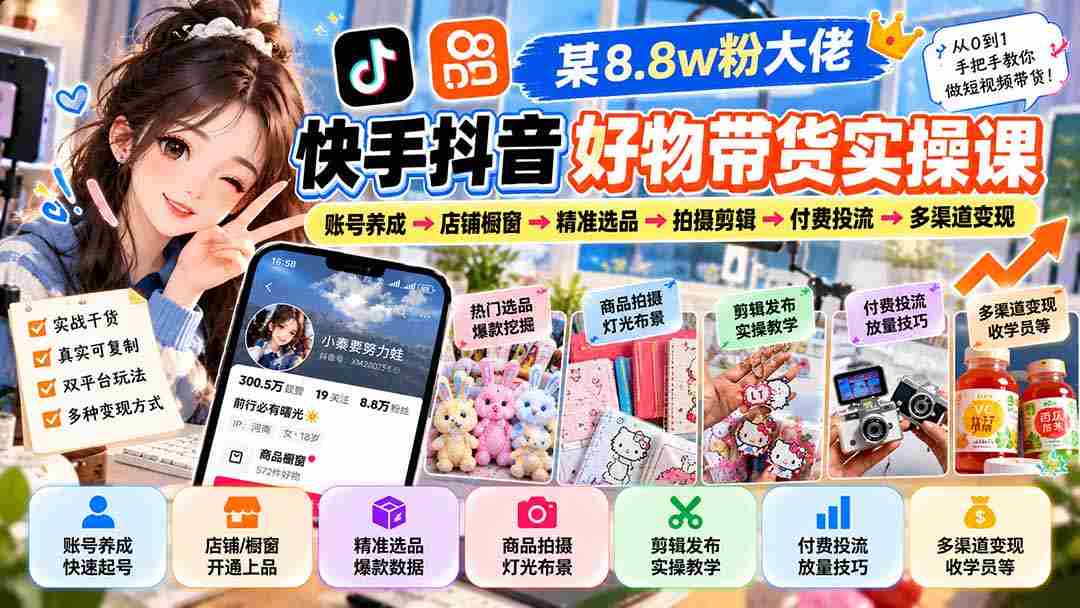 揭秘网红带货达人秘籍：从粉丝突破8.8万到多渠道盈利，快手抖音好物带货实战全攻略！