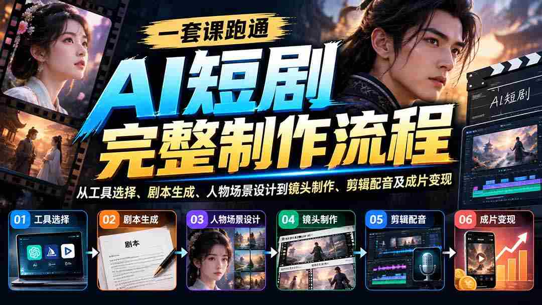 轻松掌握AI短剧全制作流程：从选工具到剧本、角色场景，再到拍摄、剪辑、配音及盈利变现
