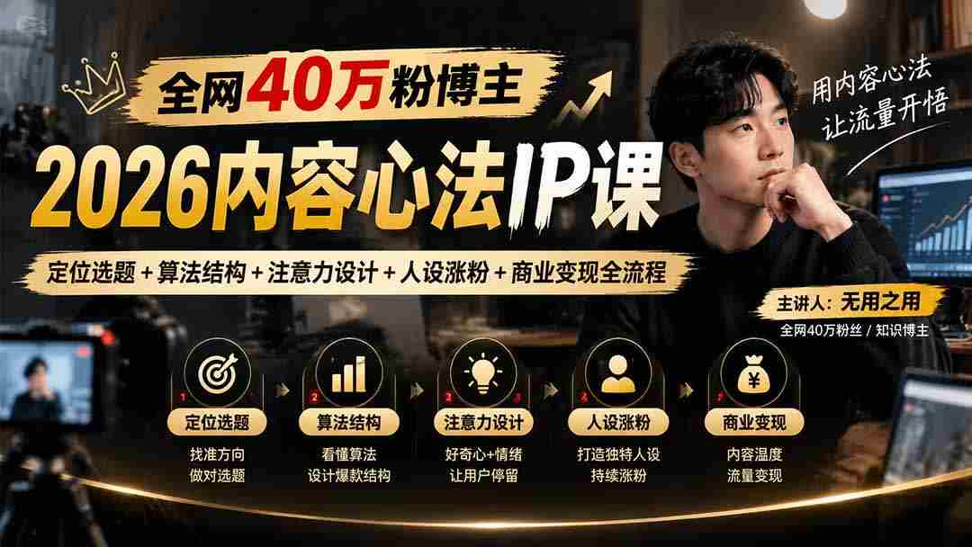2026内容心法IP课揭秘:打造爆款选题,解锁算法密码,提升人设吸引力,全方位商业变现攻略,全网40万粉博主亲授!-副业部
