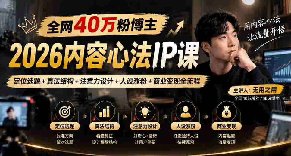 揭秘：全网40万粉丝博主亲授2026内容制胜秘诀，从选题定位到商业变现，全方位打造爆款IP