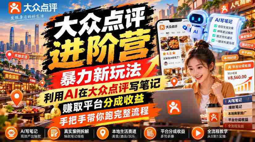 AI赋能点评达人,大众点评升级攻略:笔记创作新技巧,轻松赚取平台分红,全程实操教学-副业部