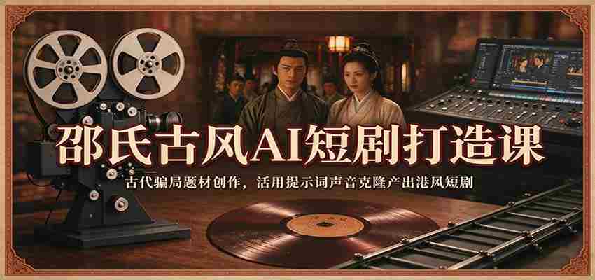 邵氏古风AI短剧打造课：古代骗局题材创作，活用提示词声音克隆产出港风短剧-副业部