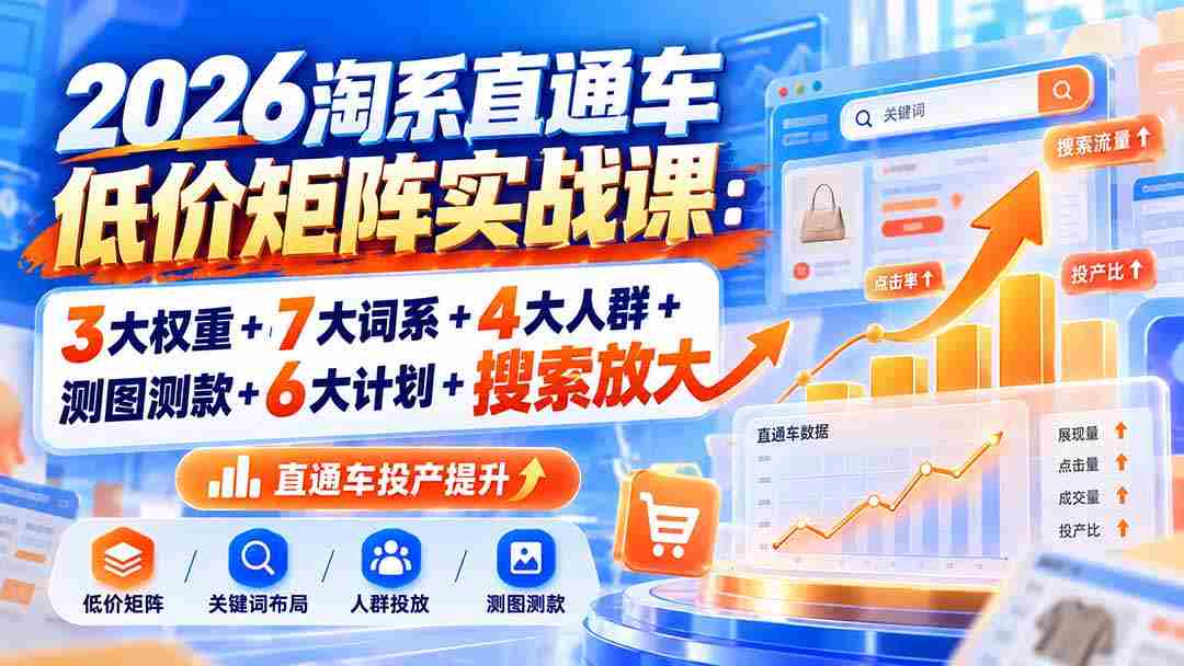 2026年淘系直通车高效策略班：揭秘三大关键权重、七大核心词系、四大精准人群、测图测款技巧、六大优化计划及搜索流量拓展