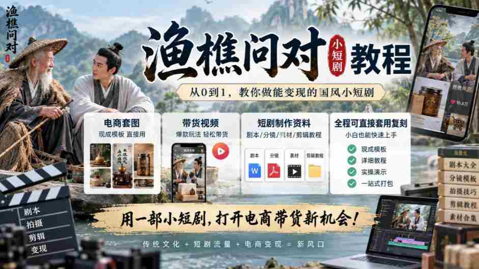 渔樵互动揭秘短视频制作攻略：涵盖电商素材、直播带货，现学现用轻松复制-副业部