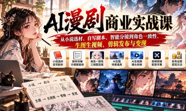 （20811期）AI漫剧商业实战课：从小说选材、自写剧本、智能分镜到角色一致性、生图生视频、剪辑发布与变现
