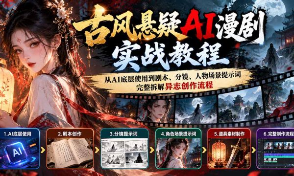 （20798期）古风悬疑AI漫剧实战教程：从AI底层使用到剧本、分镜、人物场景提示词，完整拆解异志创作流程