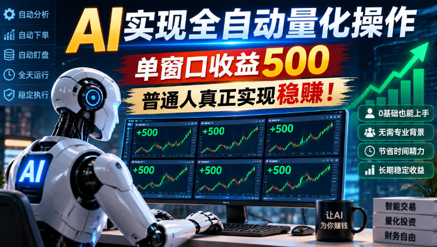 AI实现全自动量化操作，单窗口收益500，普通人真正实现稳賺！【揭秘】-副业部