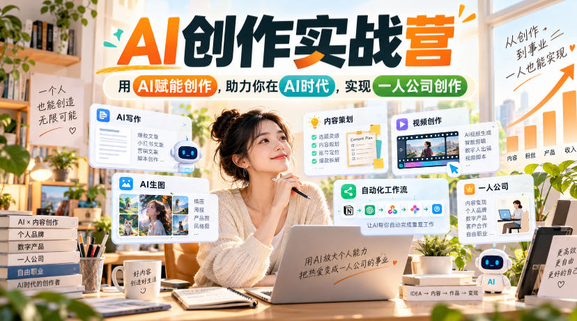 AI创作实战营,用AI赋能创作,助力你在AI时代,实现一人公司创作插图 AI创作实战营,用AI赋能创作,助力你在AI时代,实现一人公司创作插图