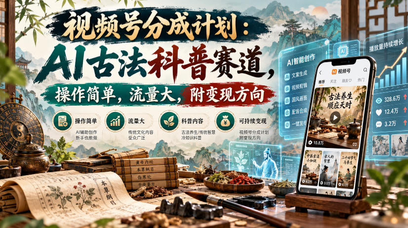 视频号分成计划:AI古法科普赛道,操作简单,流量大,附变现方向-副业部