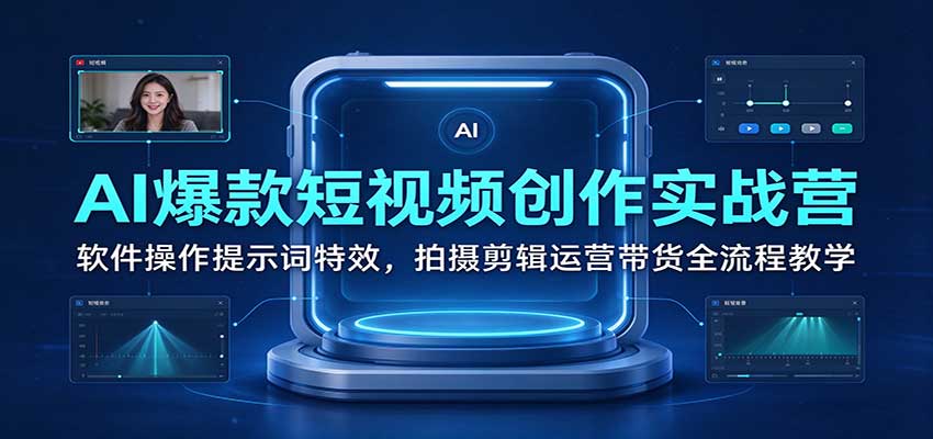 AI爆款短视频创作实战营：软件操作提示词特效，拍摄剪辑运营带货全流程教学-副业部
