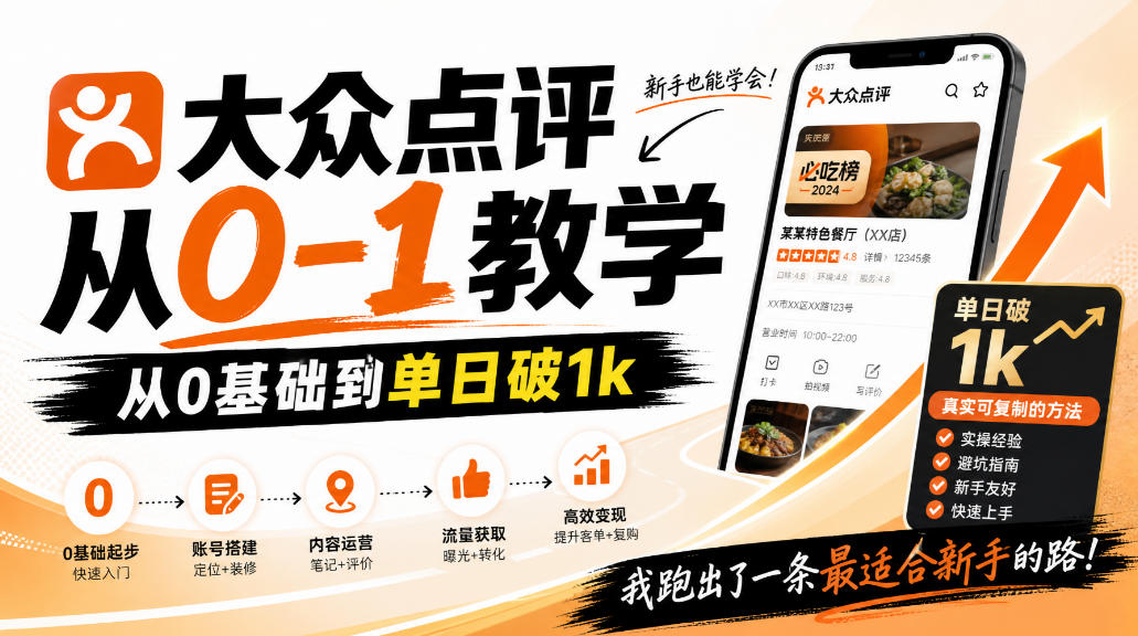 大众点评分成从0-1教学，从0基础到单日破1k，我跑出了一条最适合新手的路插图
