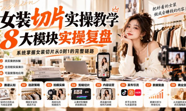 女装切片实操教学，8大模块实操复盘，系统掌握女装切片从0到1的完整链路