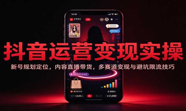 抖音运营变现实操：新号规划定位，内容直播带货，多赛道变现与避坑限流技巧