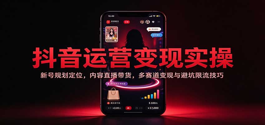 抖音运营变现实操：新号规划定位，内容直播带货，多赛道变现与避坑限流技巧-副业部