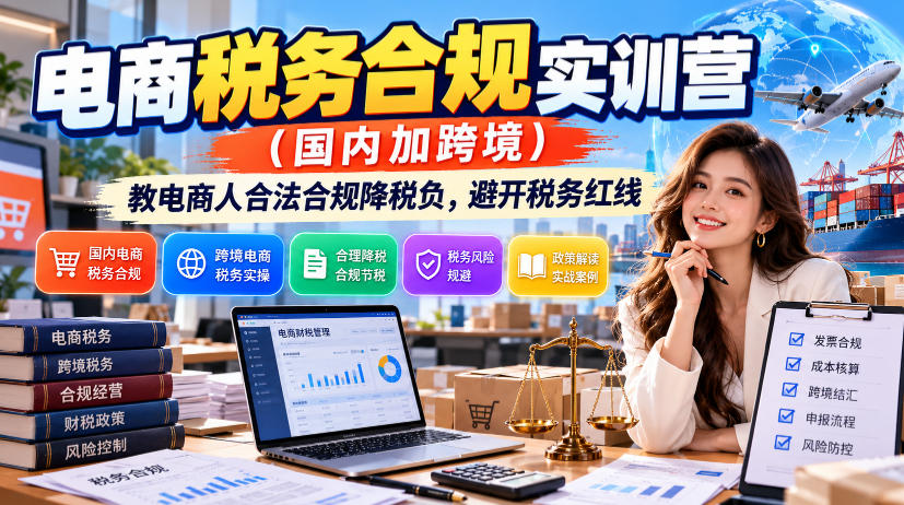 电商税务合规实训营(国内加跨境),教电商人合法合规降税负,避开税务红线-副业部
