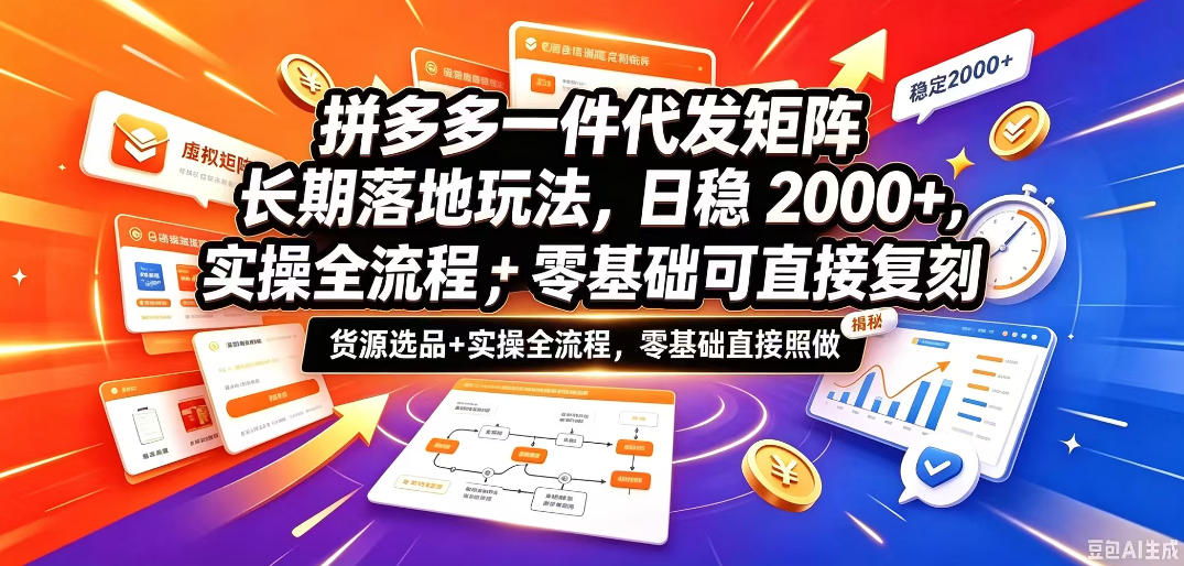 拼多多一件代发矩阵长期落地玩法，日稳入2k+，选品货源+实操全流程，零基础可直接复刻【拆解】-副业部