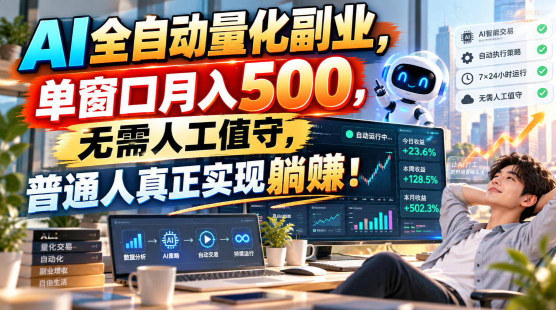 AI全自动量化副业,单窗口月入500,无需人工值守,普通人真正实现躺賺!【揭秘】插图 AI全自动量化副业,单窗口月入500,无需人工值守,普通人真正实现躺賺!【揭秘】插图