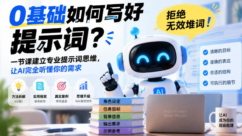 0基础如何写好提示词,拒绝无效堆词!一节课建立专业提示词思维,让AI完全听懂你的需求-副业部