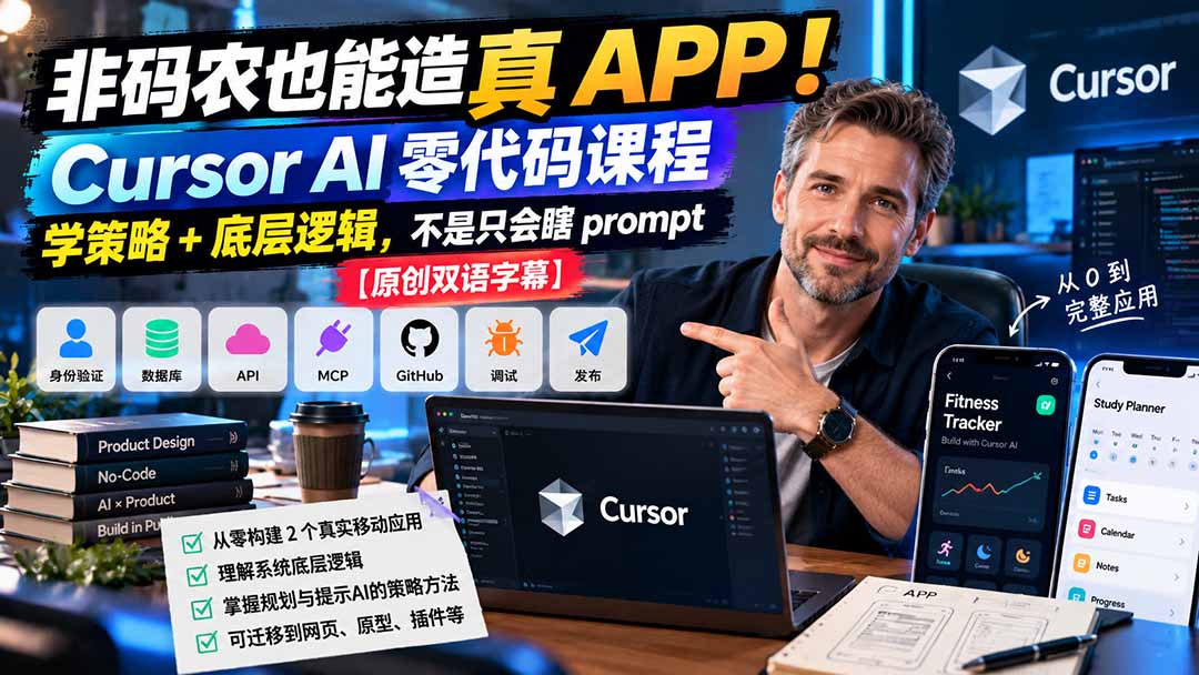 （20810期）非码农也能造真 APP！Cursor AI 零代码课程：学策略 + 底层逻辑，不是只会瞎 prompt【原创双语字幕】插图