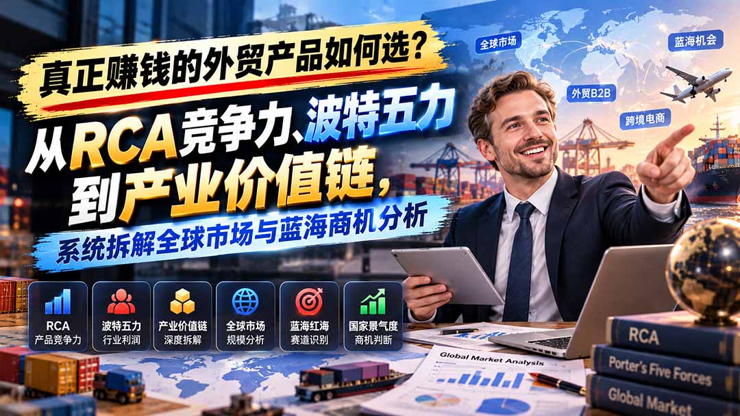 （20932期）真正赚钱的外贸B2B产品如何选？从RCA竞争力、波特五力到产业价值链，系统拆解全球市场与蓝海商机分析-副业部