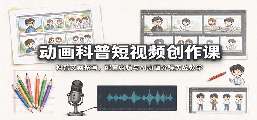 动画科普短视频创作课：科普文案撰写，配音剪辑与AI动画分镜实战教学-副业部