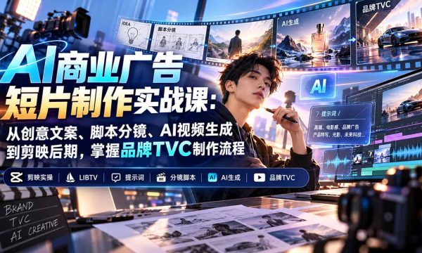 （20863期）AI商业广告短片制作实战课：从创意文案、脚本分镜、AI视频生成到剪映后期，掌握品牌TVC制作流程