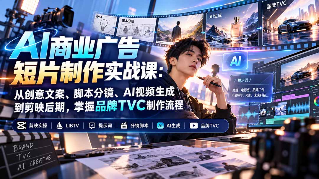 (20863期)AI商业广告短片制作实战课:从创意文案、脚本分镜、AI视频生成到剪映后期,掌握品牌TVC制作流程插图 (20863期)AI商业广告短片制作实战课:从创意文案、脚本分镜、AI视频生成到剪映后期,掌握品牌TVC制作流程插图