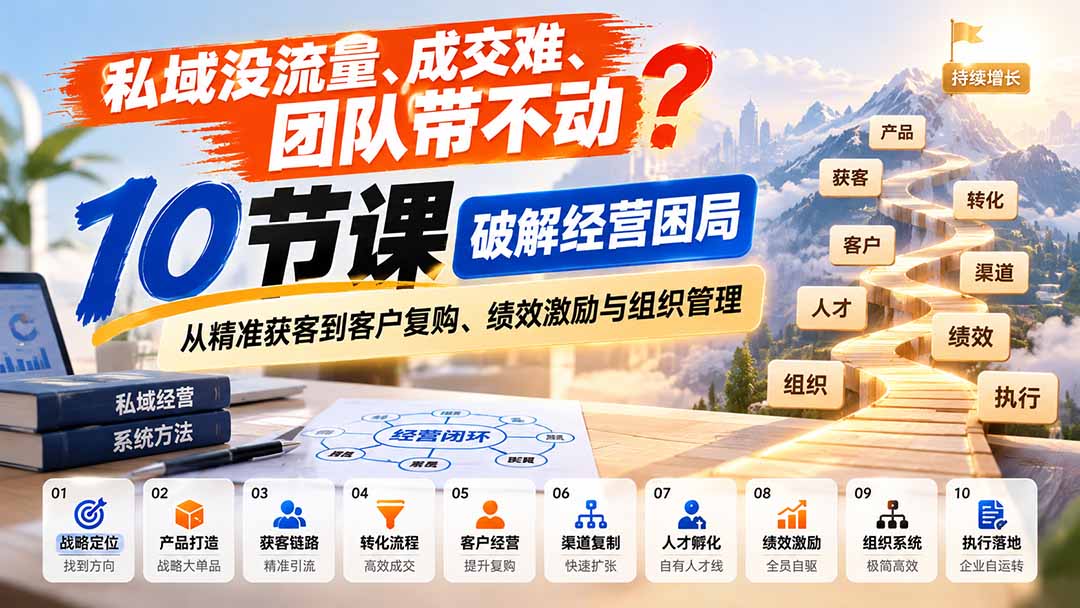 （20931期）私域没流量、成交难、团队带不动？10节课破解经营困局，从精准获客到客户复购、绩效激励与组织管理-副业部